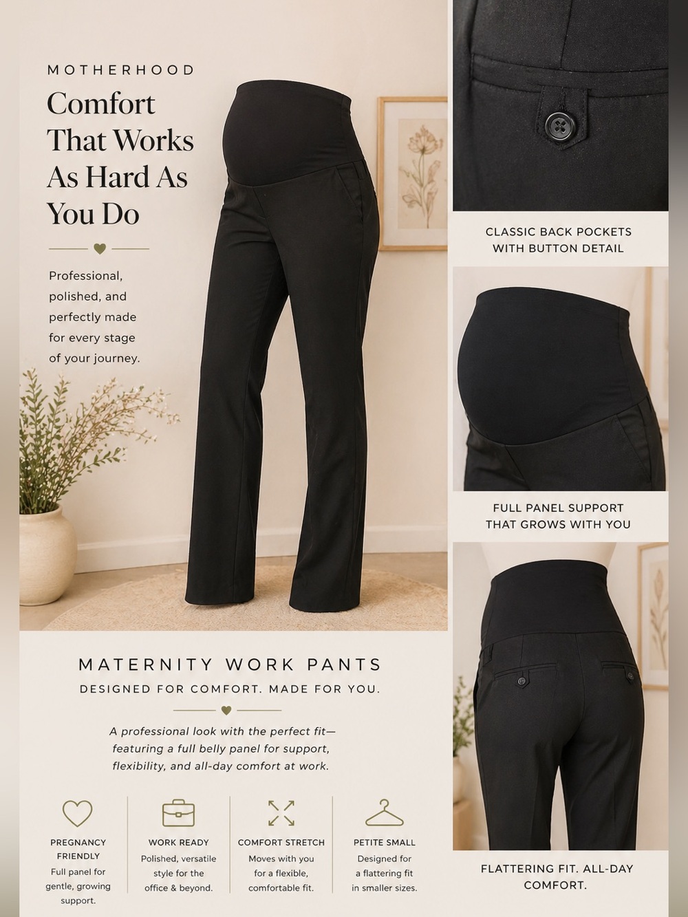 Motherhood Maternity Secret Fit Belly Black Work Pants – Petite Small 🖤